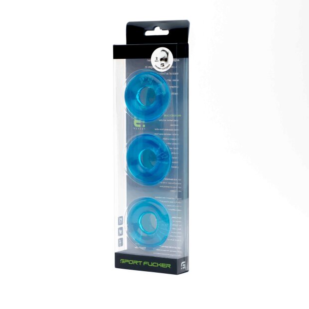Sport Fucker Cockring en caoutchouc Chubby 3-Pack - Bleu glacier