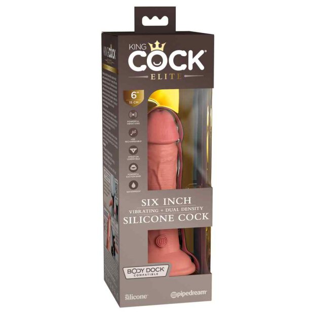 King Cock Elite 6? Vibrating + Dual Density Silicone Cock...