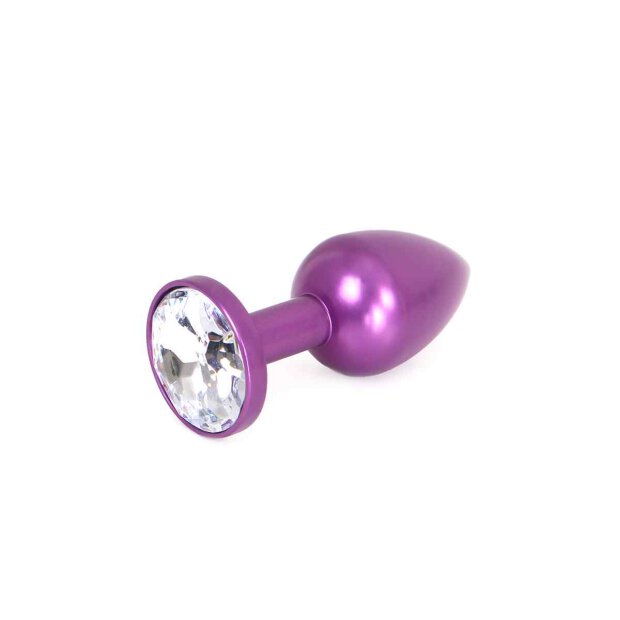 Aluminium Buttplug Purple with Clear Gem