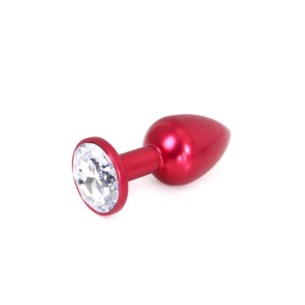 Aluminium Buttplug Red with Clear Gem