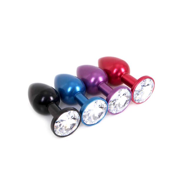 Kiotos - Aluminium Buttplug Black with Clear Gem 2,8 cm