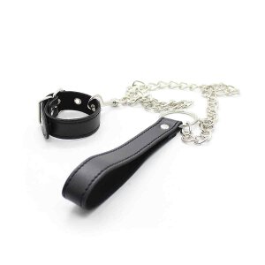 Leather Buckle Ring with Leash
