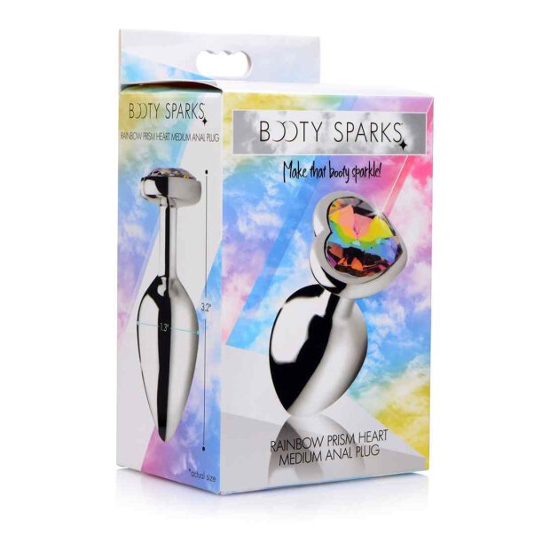 Booty Sparks Rainbow Prism Heart Anal Plug - Medium - Silver 3,4 cm