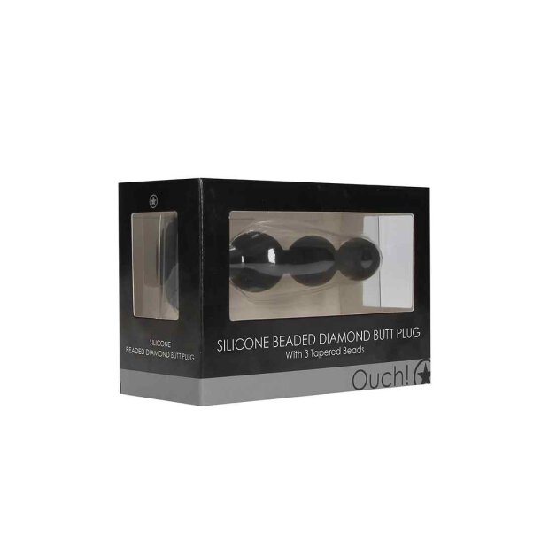 Silicone Beaded Diamond Butt Plug - Black 4 cm
