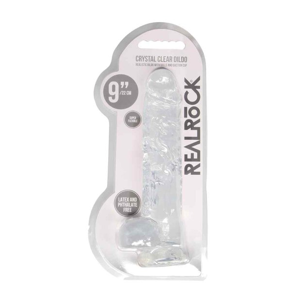 9" / 23 cm Realistic Dildo With Balls - Transparent
