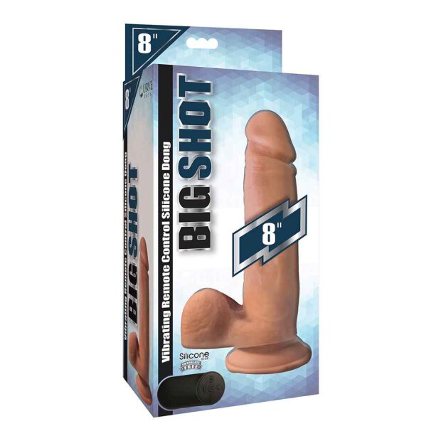 8 Inch Vibrating Remote Control Silicone Dildo with Balls - Flesh