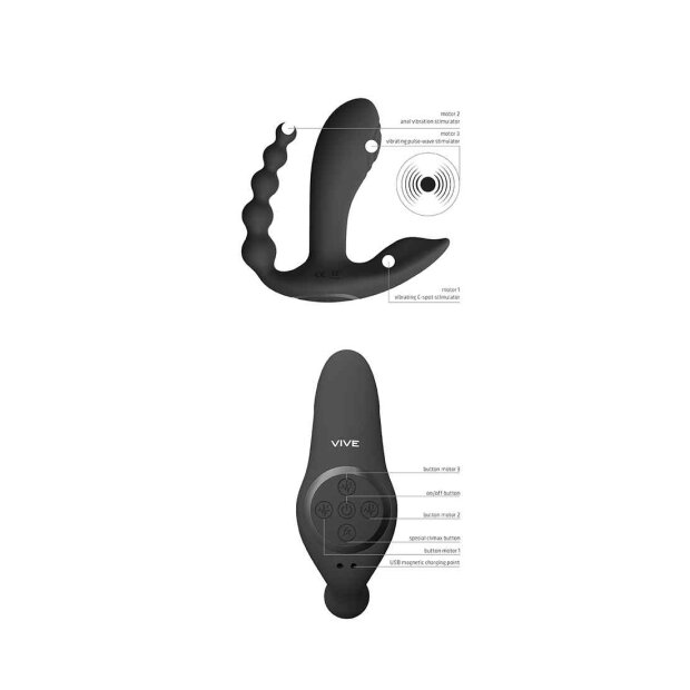 Kata Pulse Wave & Vibrating Double Penetration Vibrator Black