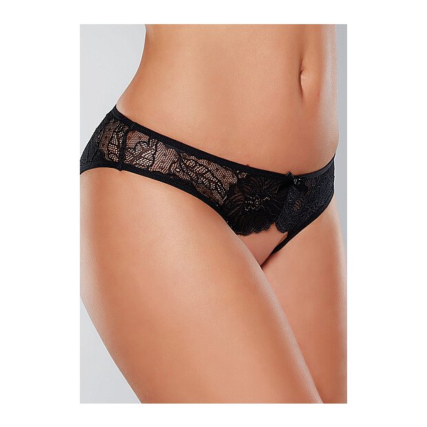 Open Panty Mesh Front Lace Back  -  Black - OS