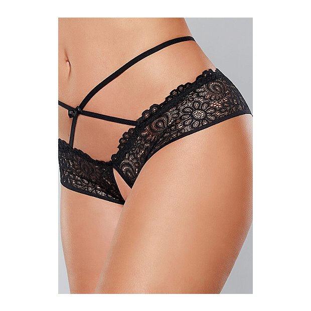 Open Panty Lace Band Criss Cross Straps   -  Black - OS