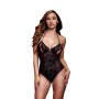 Baci Black Lace Bodysuit & Bra Slits Red Bow One Size - Queen Size