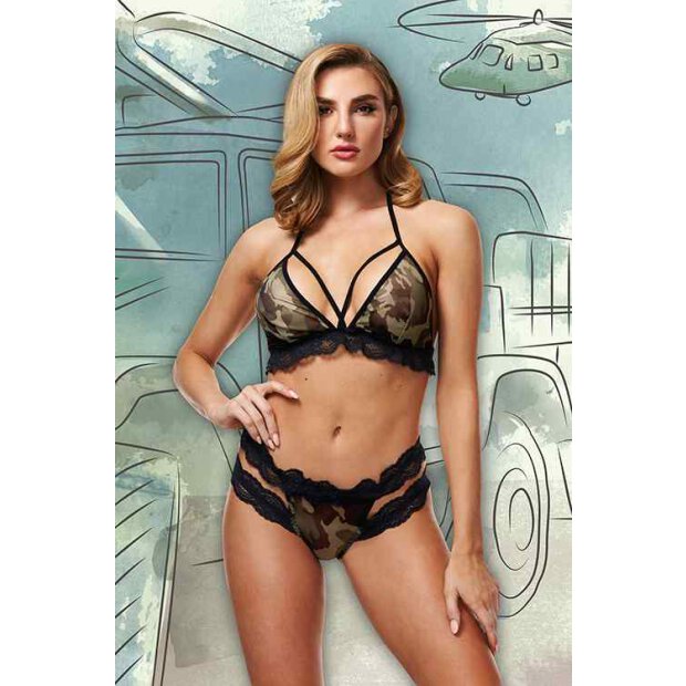 Baci Criss-Cross Mesh & Lace Army Girl One Size - Queen Size