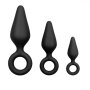 Black Buttplugs With Pull Ring Set