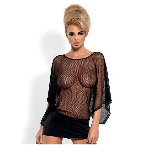 Obsessive Mesh Top and Thong Black S - XL