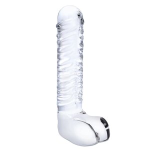 Glas Realistic Ribbed Glass G-Spot Dildo with Balls