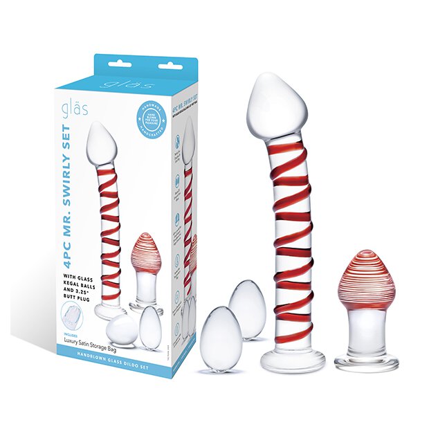 Glas Mr. Swirly 4 pc Set with Glass Kegel Balls & Butt Plug