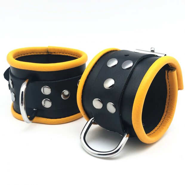 Leather Cuffs for Wrists Black-Yellow