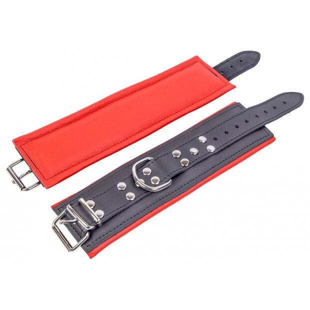 Menottes Rembourrées en cuir pour les poignets Noir-Rouge