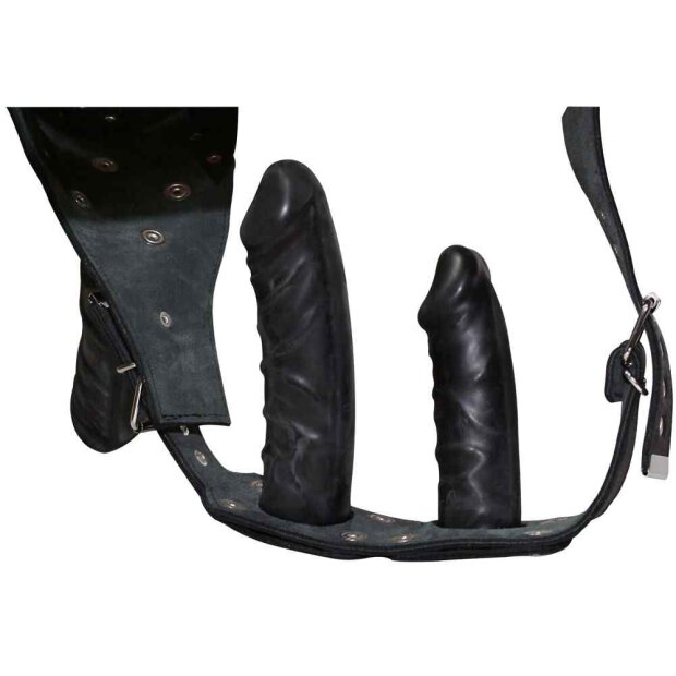 Leder String 3 Dildos S/M - L/XL