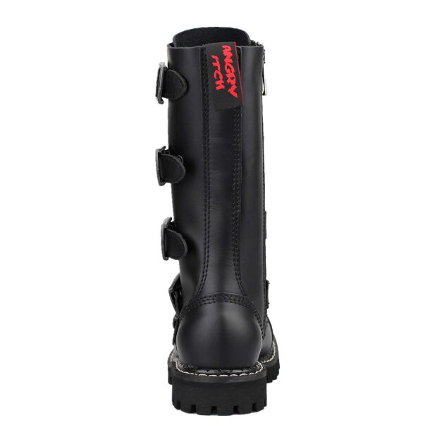 Angry Itch 14-Loch 5-Buckle Leder Stiefel Schwarz Größe 36 - 48