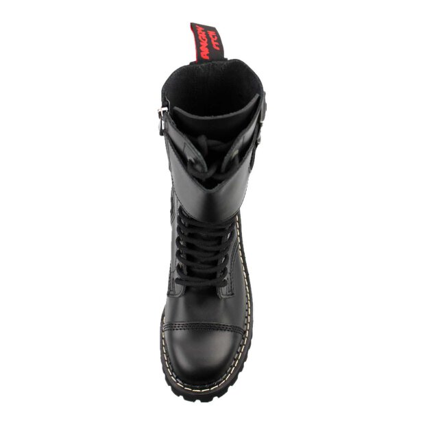 Angry Itch 14-Loch Front-Plate Leder Stiefel Schwarz Größe 36 - 48