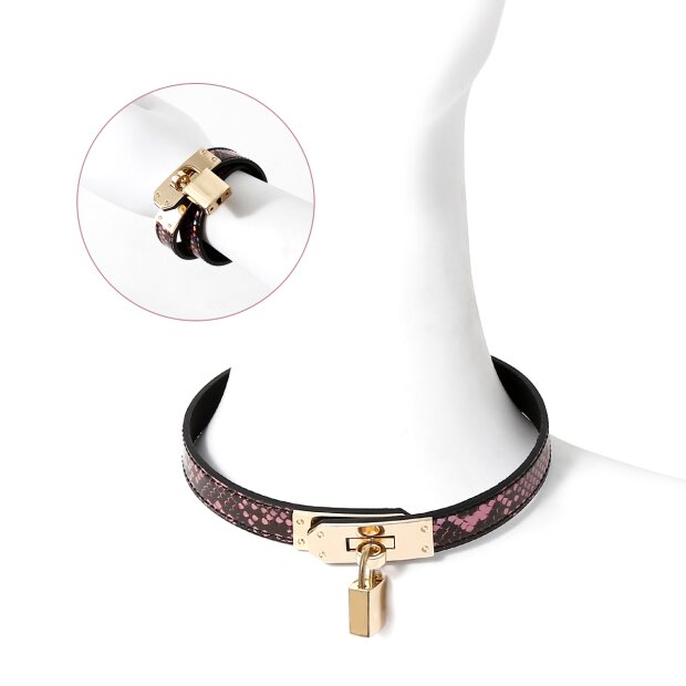 Collar One-size Narrow Gold/Pink Reptile