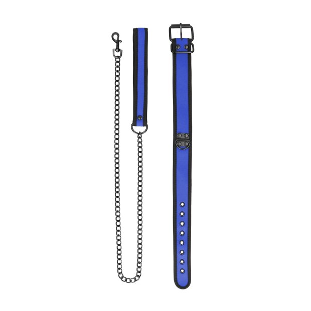 Shots Ouch! neoprene collar with leash blue