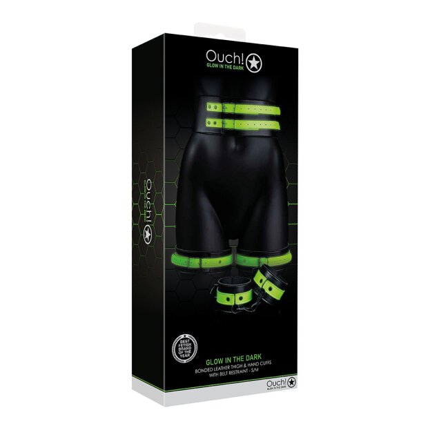 Thigh Cuffs with Belt and Handcuffs Glow in the Dark S/M