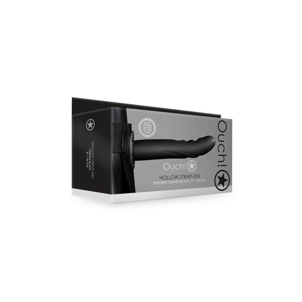 Shots Ouch ! Textured Curved Hollow Strap-On noir 20 cm