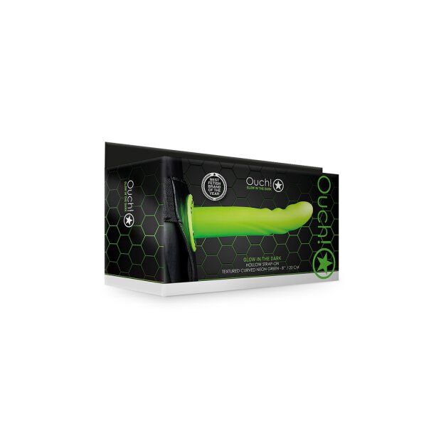 Textured Curved Hollow Strap-on - 8 / 20 cm - Glow in the Dark