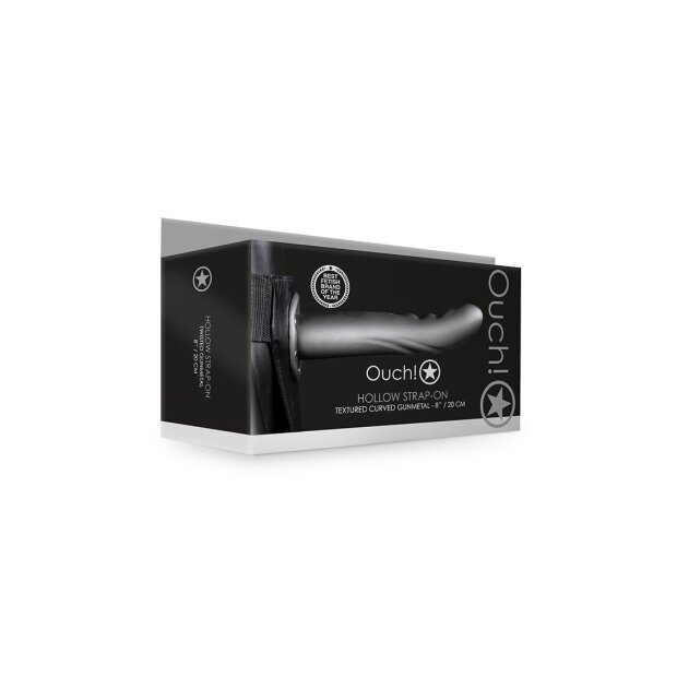 Shots Ouch! Textured Curved Hollow Strap-On gray 20 cm