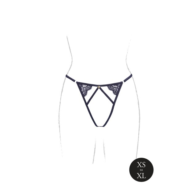 Cloé Thong with Open Crotch, Adjustable Sliders and Golden Details Black OS