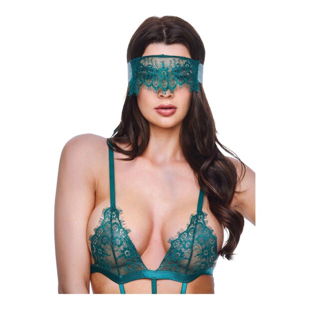 Baci Sexy Strappy Lace Teddy With Garters Green S/M - Queensize