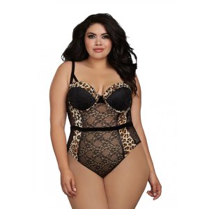 Dreamgirl Body Teddy Leopard/Black Queensize XL - 3XL