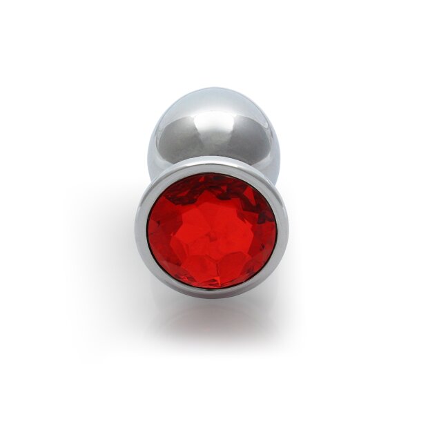 Shots Ouch! Runder Edelstein Anal Plug Silber Rubinrot mittel 3,4 cm
