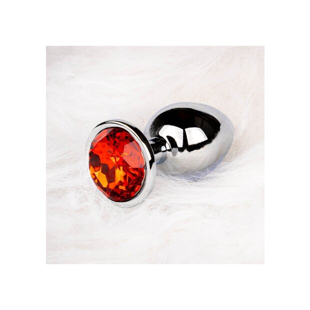 Shots Ouch ! plug anal rond en pierre précieuse argent rubis rouge grand 34 cm