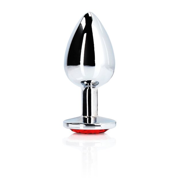 Shots Ouch ! plug anal rond en pierre précieuse argent rubis rouge grand 34 cm