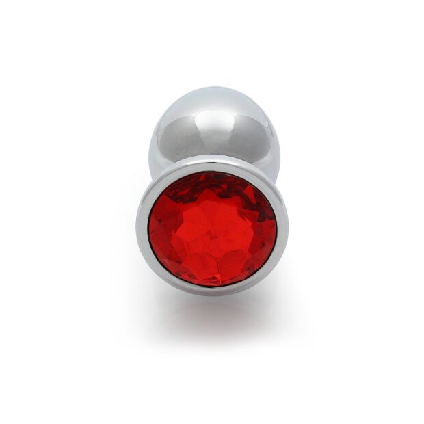 Shots Ouch ! plug anal rond en pierre précieuse argent rubis rouge grand 34 cm