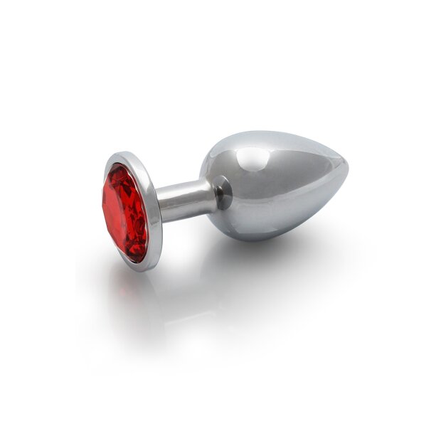 Shots Ouch ! plug anal rond en pierre précieuse argent rubis rouge grand 34 cm