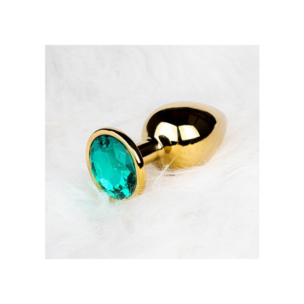 Shots Ouch! Runder Edelstein Anal Plug Gold Smaragdgrün klein 2,7 cm