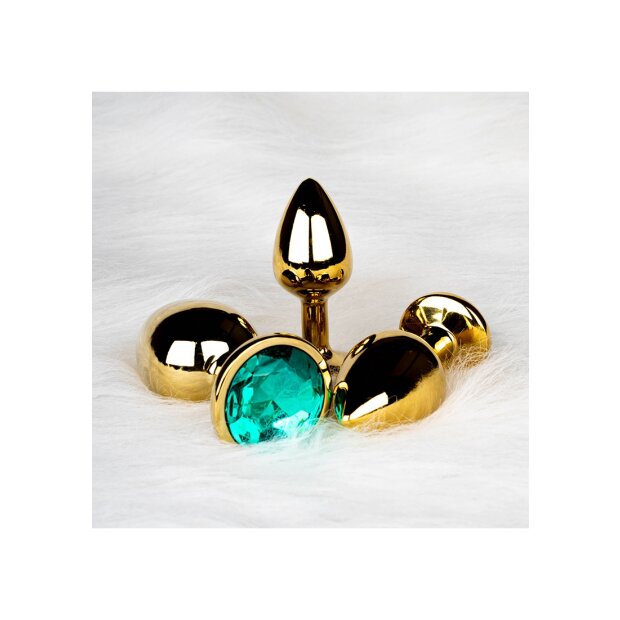 Shots Ouch! Runder Edelstein Anal Plug Gold Smaragdgrün groß 4 cm