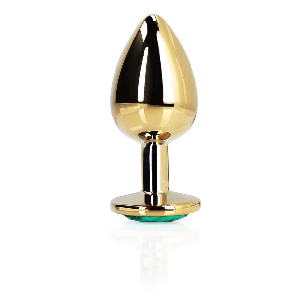 Shots Ouch! Runder Edelstein Anal Plug Gold Smaragdgrün groß 4 cm