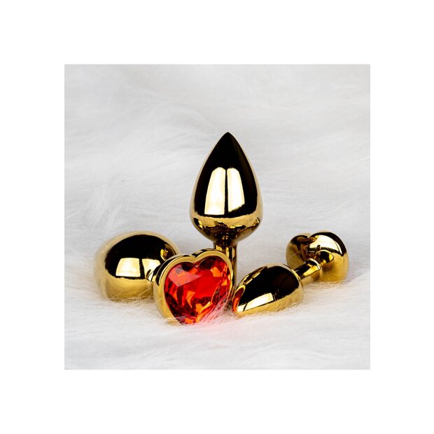 Shots Ouch! Herz Edelstein Anal Plug Gold Rubinrot groß 4 cm