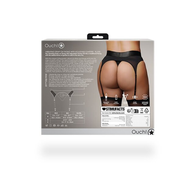 Shots Ouch! Vibrating strap on thong with adjustable garter belt XL/XXL