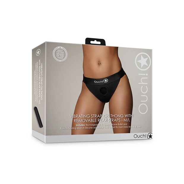 Shots Ouch! Vibrating strap-on thong with buckles at the back M/L