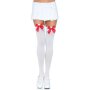 Leg Avenue Nylon Thigh Highs With Bow White / Red - One Size