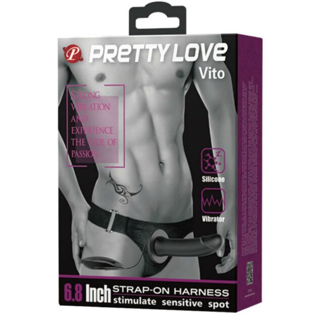 Pretty Love Vito Strap on Dildo mit Vibration schwarz 17,3 cm
