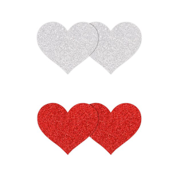 Pretty Pasties Glitter Hearts Red Silver 2 Pair