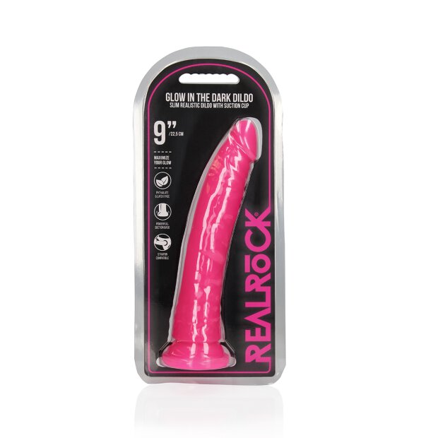 Slim Realistic Dildo with Suction Cup - Glow in the Dark - 25 cm