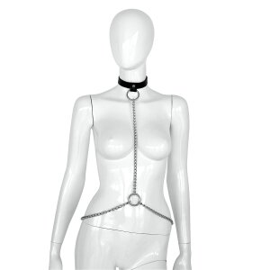 Deluxe Black Leather Collar and Chains