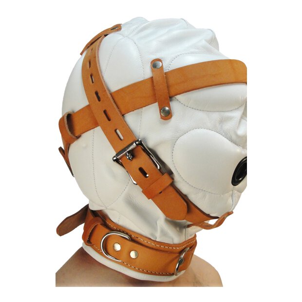 Strict Strap leather headgear with inner padding and collar Size: M/L white-light brown